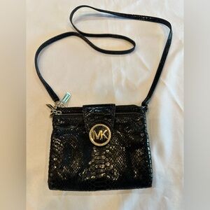 Michael Kors Black and Gold Snake Crossbody Bag with Chain Straps